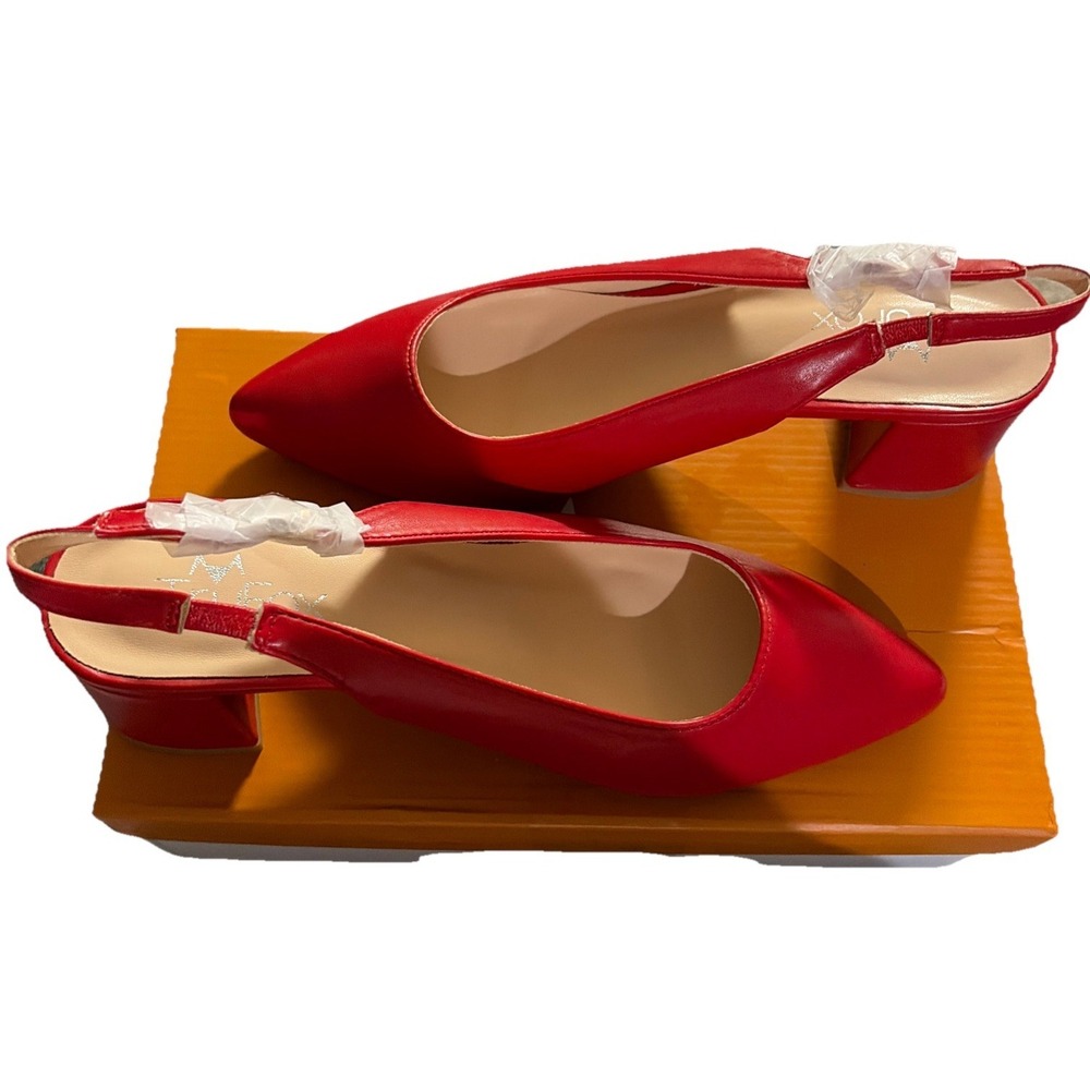 TruFox‎ Red Pointed Toe Slingback Women 6.5 Block Heels Statement Work - Picture 3 of 7